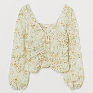 NWOT 💐H&M Draped Blouse yellow/green florals Size Small